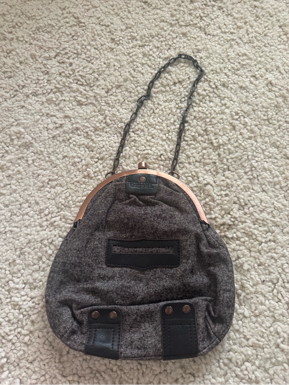 Diesel Y2K Spare Parts Wool Leather Frame-Top Chain Strap Clutch Chain Strap